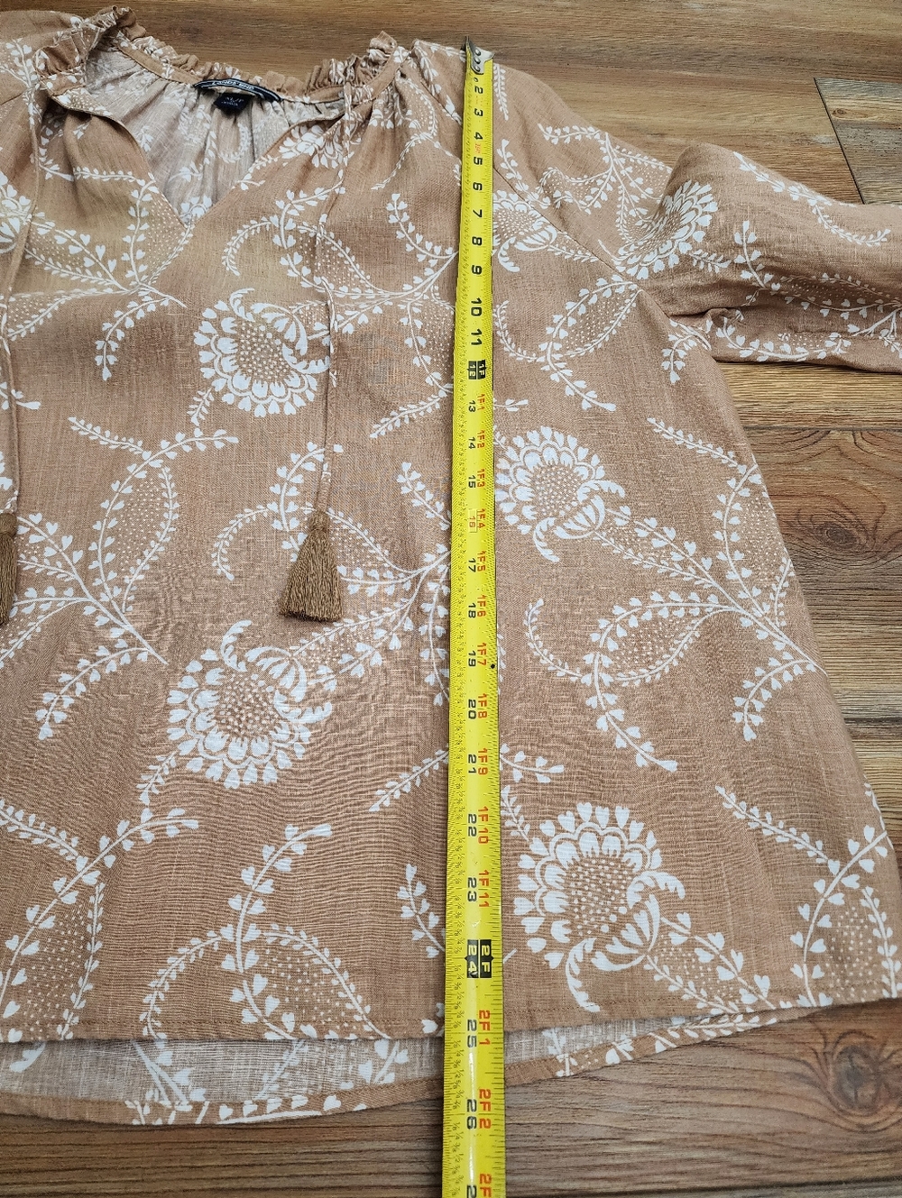 Lands' End Petite Linen Top Women's XL 18 Brown Floral - Picture 3 of 8